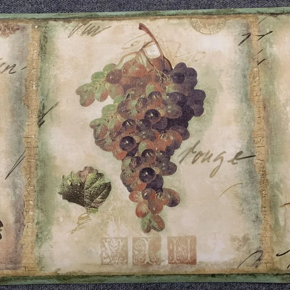 GRAPES & WINE LABELS WALLPAPER BORDER Pre-pasted 10 1/4 in. high x 15 ft. long